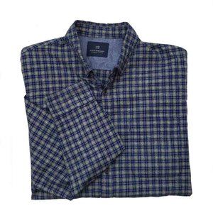 Scotch & Soda Thick Cotton Shirt Blue Tan Brown Tattersall Plaid Men's SLIM XL